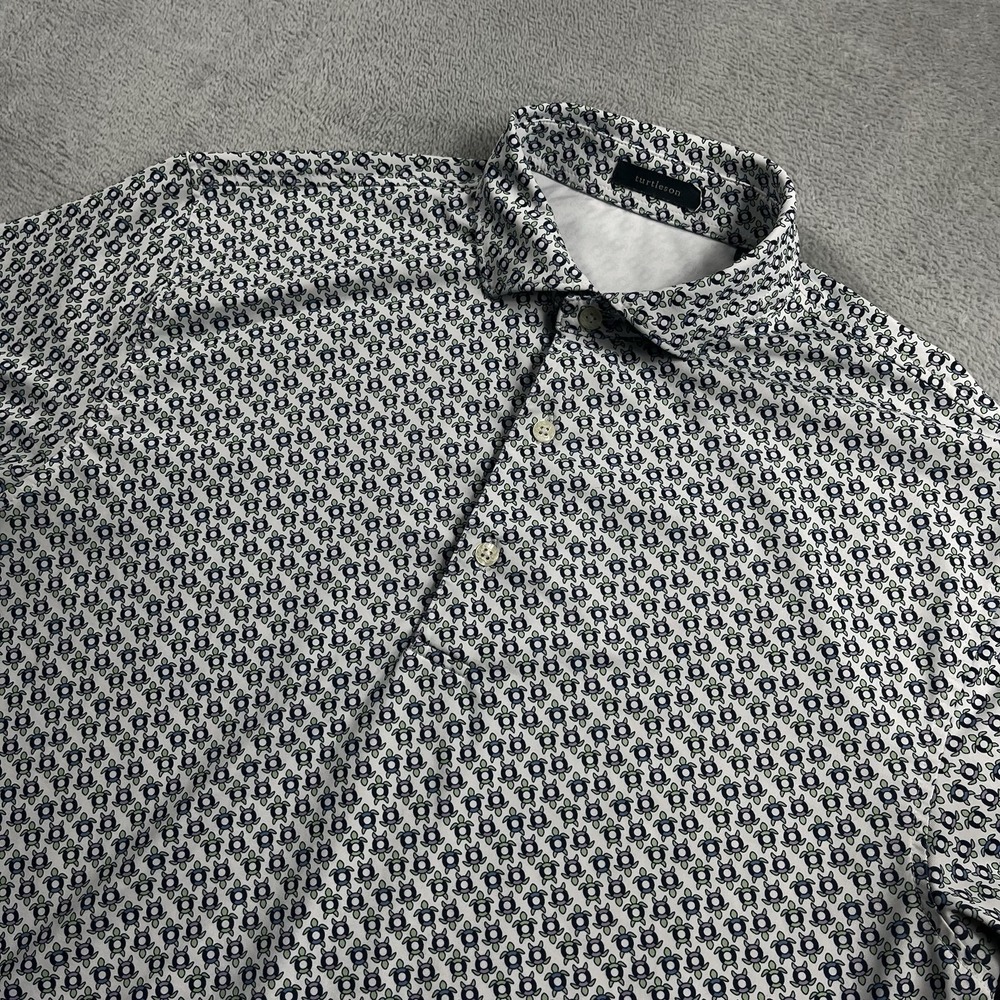 Turtleson Shirt Men Medium Golf Polo AOP Pattern Geometric White Performance